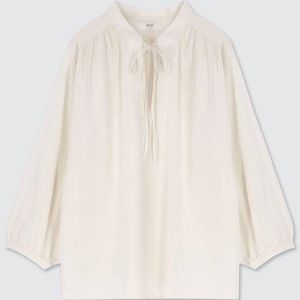 Uniqlo linen blend tie blouse